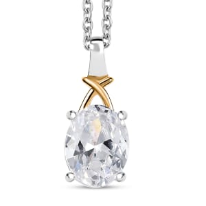 D'Joy Simulated Diamond 3.00 cctw Pendant in 14K YG Over and Sterling Silver with Stainless Steel Chain 20 Inches