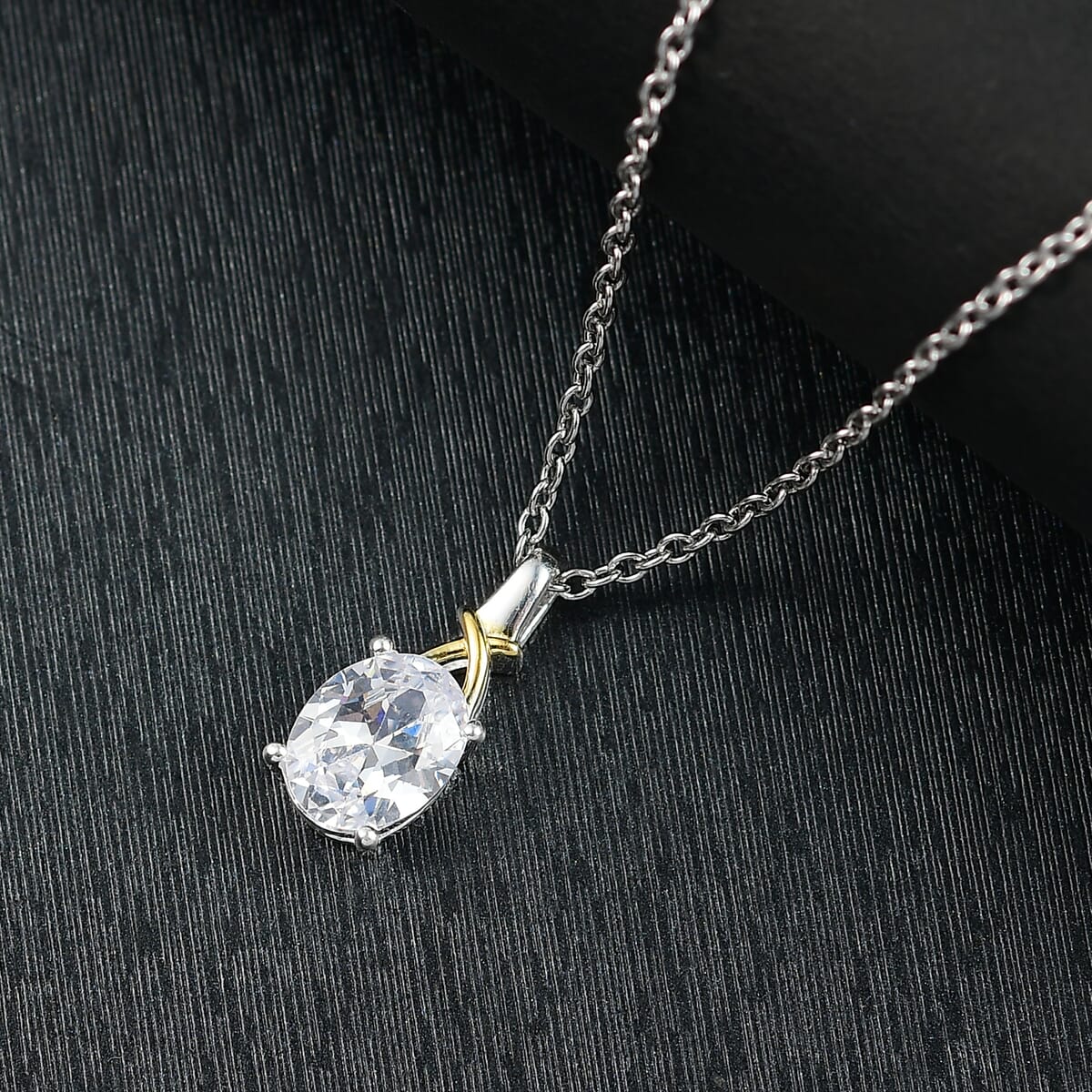 D'Joy Simulated Diamond 3.00 cctw Pendant in 14K YG Over and Sterling Silver with Stainless Steel Chain 20 Inches image number 1