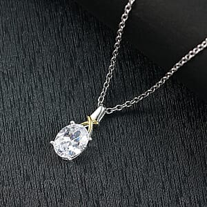 D'Joy Simulated Diamond 3.00 cctw Pendant in 14K YG Over and Sterling Silver with Stainless Steel Necklace 20 Inches
