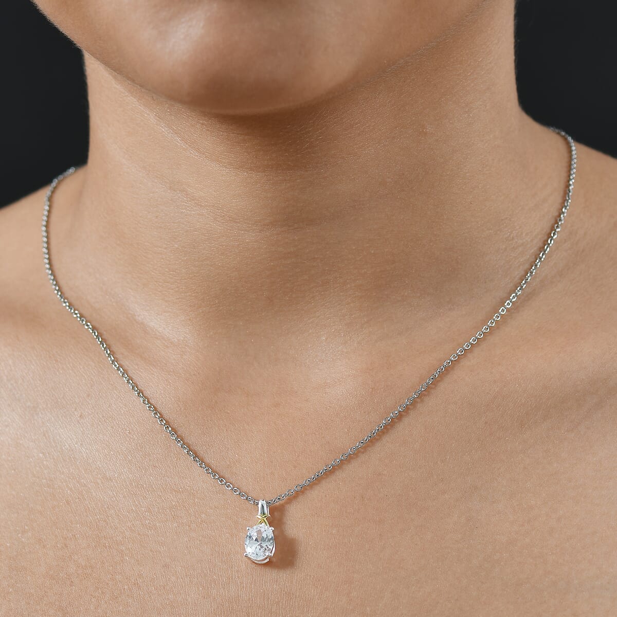 D'Joy Simulated Diamond 3.00 cctw Pendant in 14K YG Over and Sterling Silver with Stainless Steel Chain 20 Inches image number 2