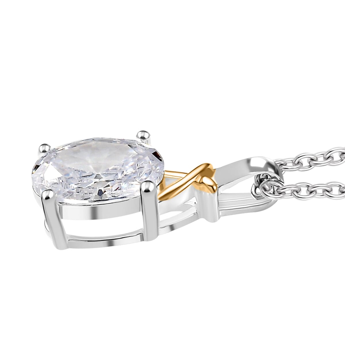 D'Joy Simulated Diamond 3.00 cctw Pendant in 14K YG Over and Sterling Silver with Stainless Steel Chain 20 Inches image number 3