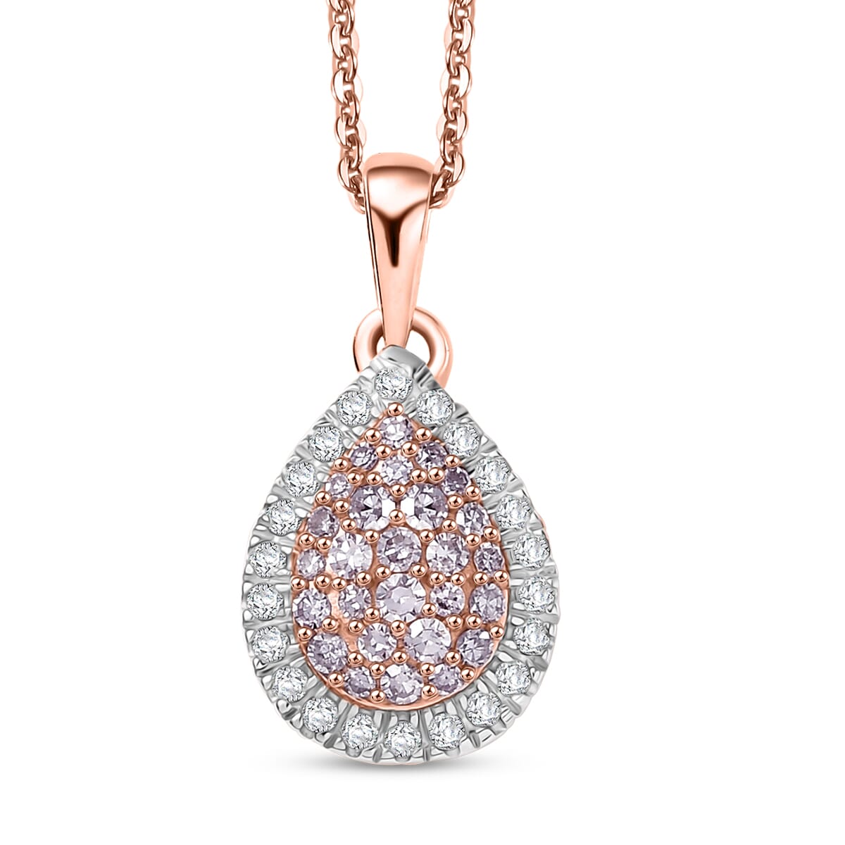 D’Joy Natural Pink and White Diamond 0.50 ctw Tear of Joy Pendant Necklace in 18K Vermeil Rose Gold Over Sterling Silver 20 Inches image number 0