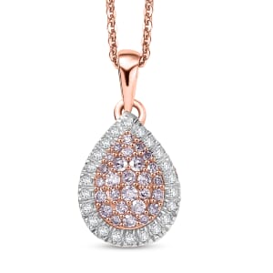 D’Joy Natural Pink and White Diamond 0.50 ctw Tear of Joy Pendant Necklace in 18K Vermeil Rose Gold Over Sterling Silver 20 Inches