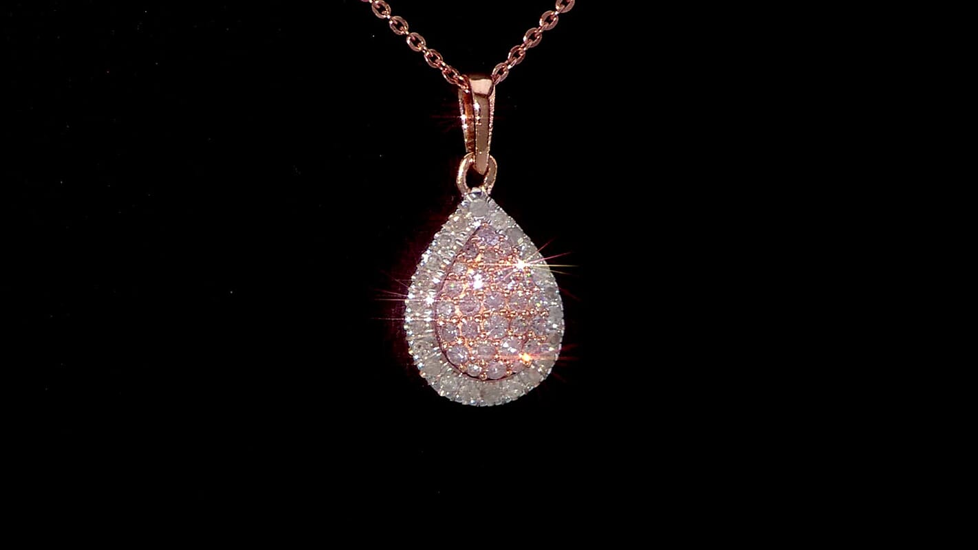 D'Joy Natural Pink and White Diamond 0.50 ctw Tear of Joy Pendant Necklace in 18K Vermeil Rose Gold Over Sterling Silver 20 Inches