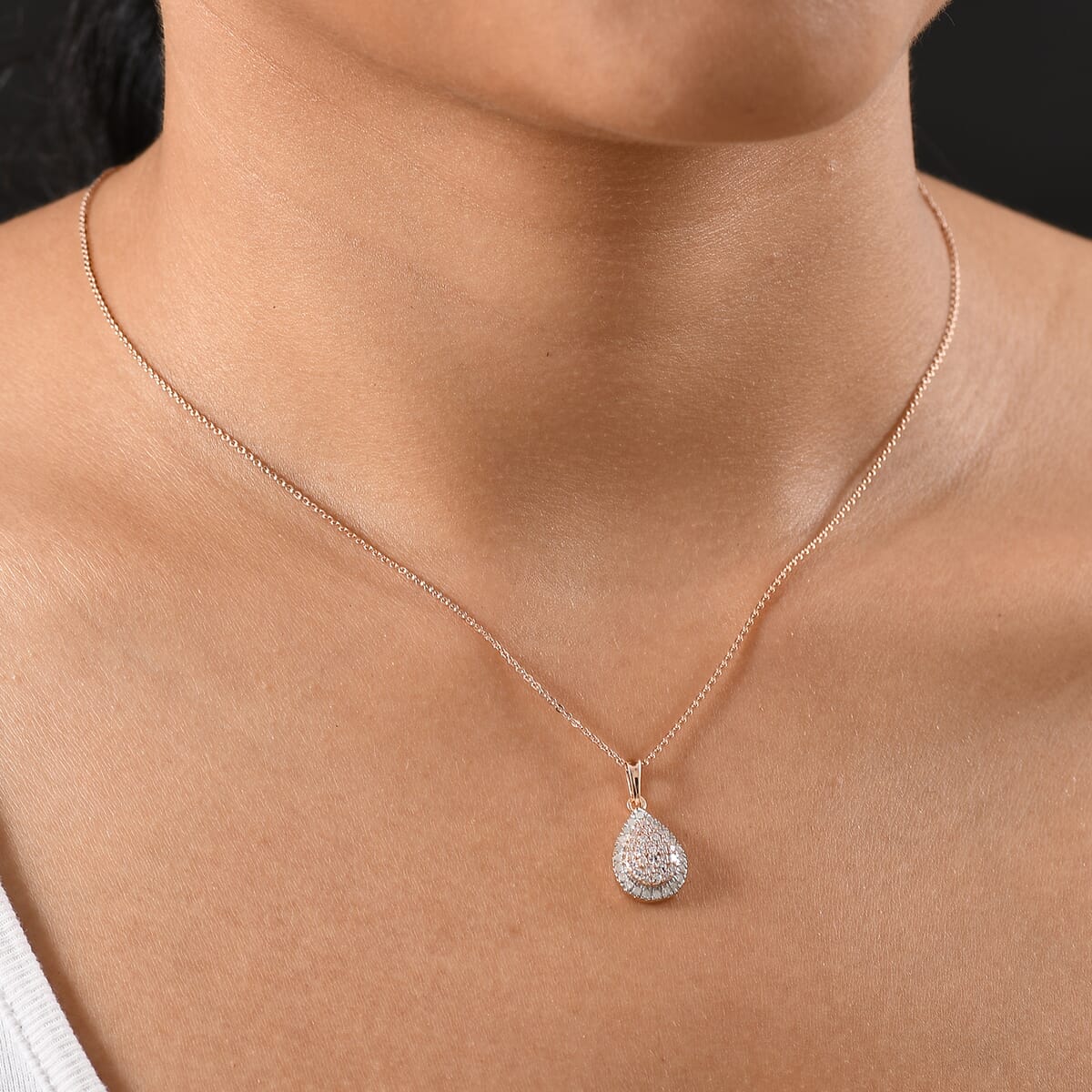 D’Joy Natural Pink and White Diamond 0.50 ctw Tear of Joy Pendant Necklace in 18K Vermeil Rose Gold Over Sterling Silver 20 Inches image number 2