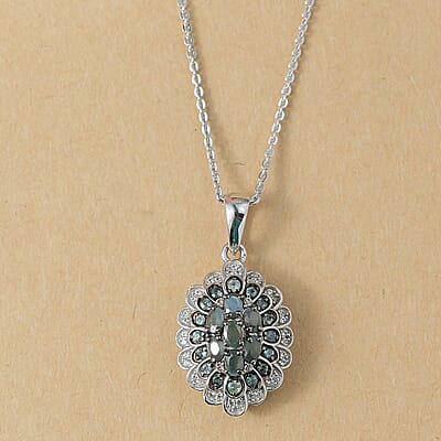 D'Joy Narsipatnam Alexandrite and White Zircon 1.00 ctw Crown of Shadows Pendant Necklace 20 inches in Rhodium Over Sterling Silver