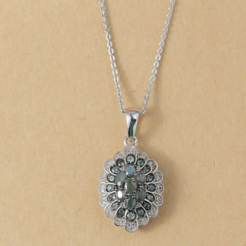 D'Joy Narsipatnam Alexandrite and White Zircon 1.00 ctw Crown of Shadows Pendant Necklace 20 inches in Rhodium Over Sterling Silver