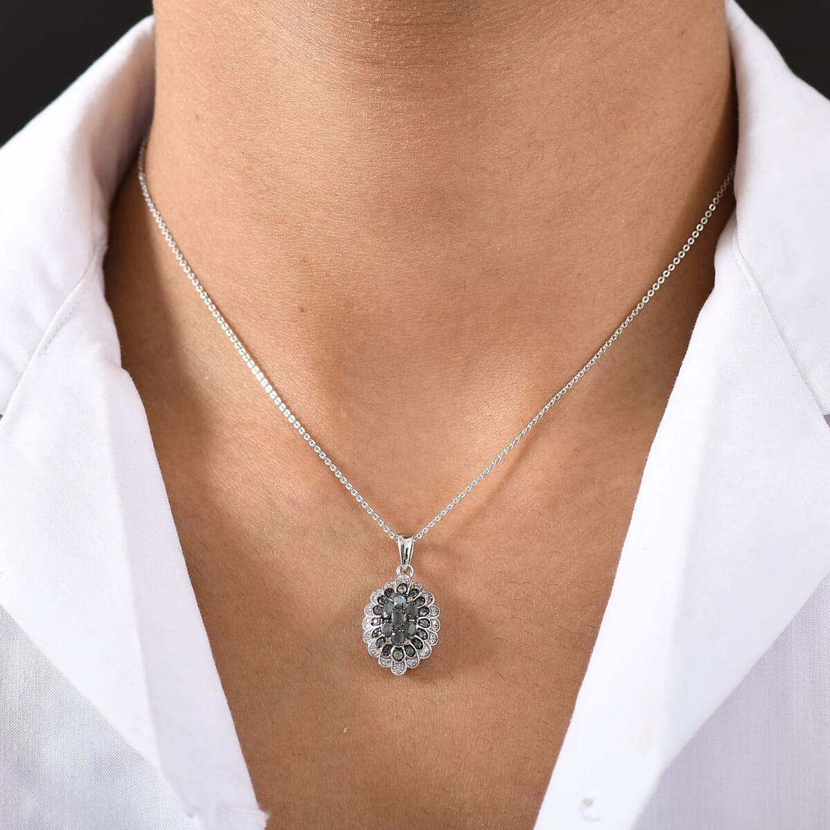 D’Joy Narsipatnam Alexandrite and White Zircon 1.00 ctw Crown of Shadows Pendant Necklace 20 inches in Rhodium Over Sterling Silver image number 2