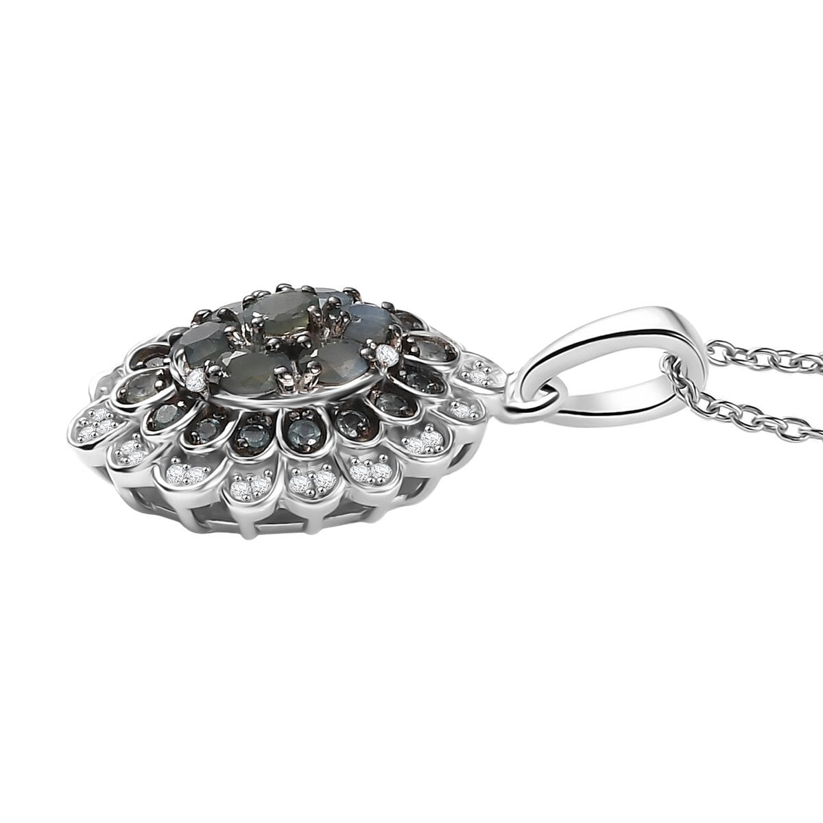 D’Joy Narsipatnam Alexandrite and White Zircon 1.00 ctw Crown of Shadows Pendant Necklace 20 inches in Rhodium Over Sterling Silver image number 3