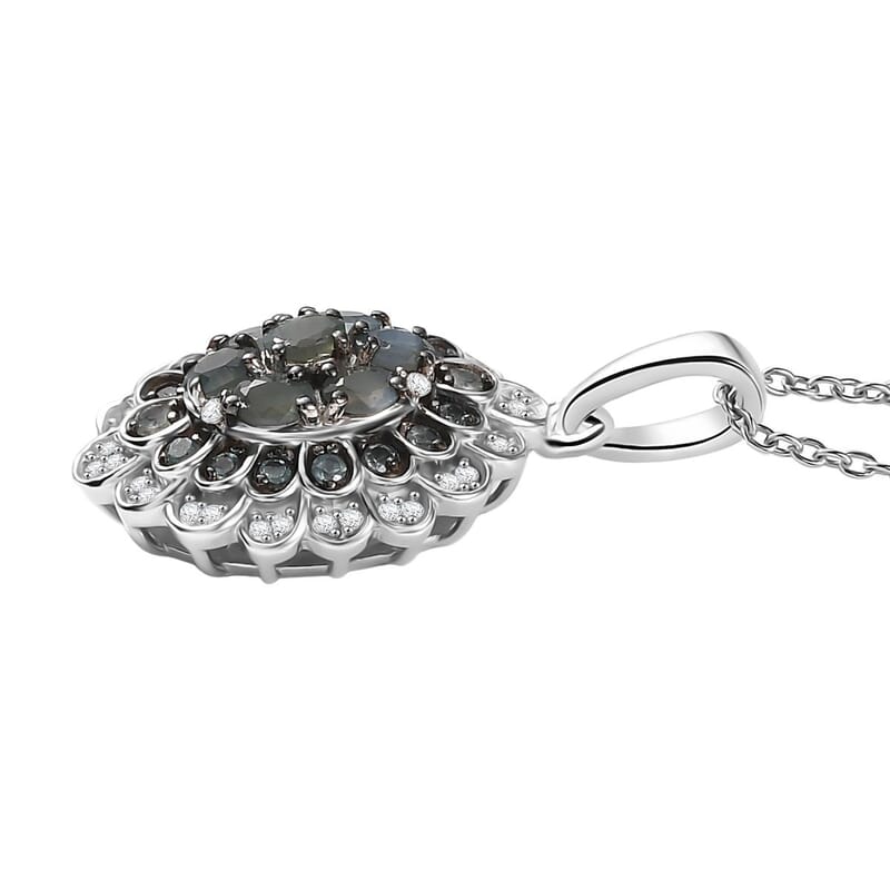 D'Joy Narsipatnam Alexandrite and White Zircon 1.00 ctw Crown of Shadows Pendant Necklace 20 inches in Rhodium Over Sterling Silver
