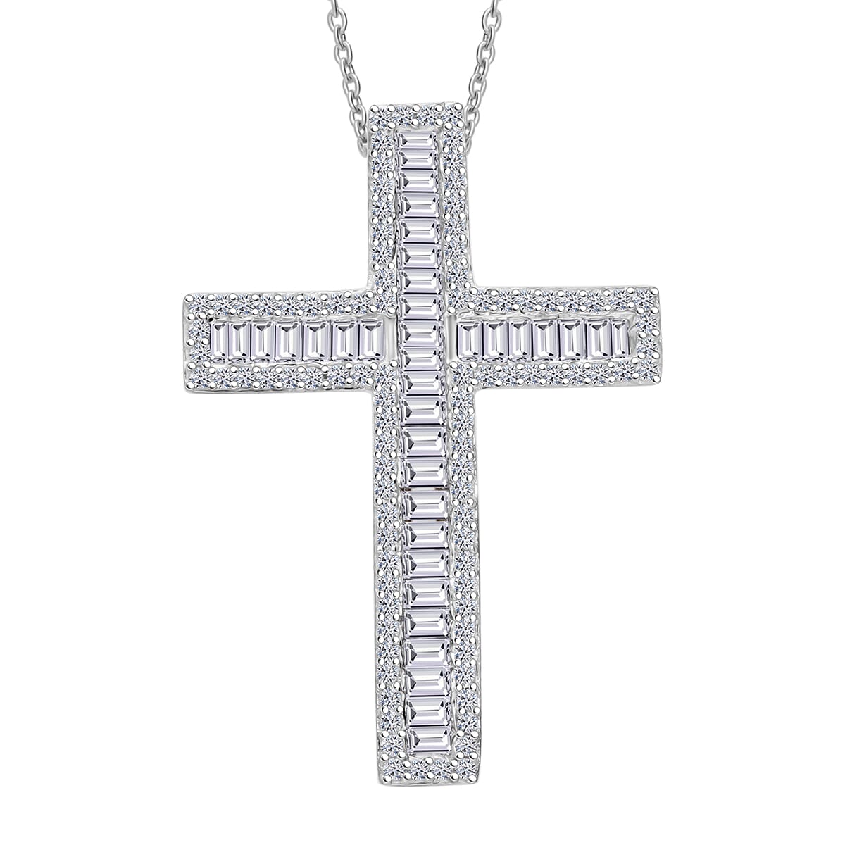 Luxuriant Lab Grown Diamond G-H SI 1.00 ctw Cross Pendant Necklace in Rhodium Over Sterling Silver 20 Inches image number 0