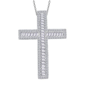 Luxuriant Lab Grown Diamond G-H SI 1.00 ctw Cross Pendant Necklace in Rhodium Over Sterling Silver 20 Inches