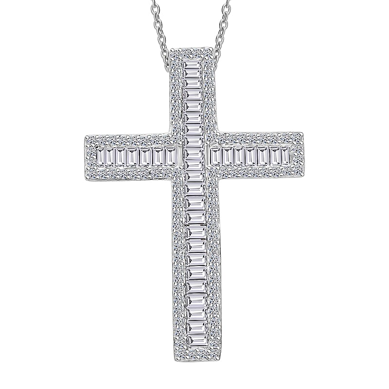Luxuriant Lab Grown Diamond G-H SI 1.00 ctw Cross Pendant Necklace in Rhodium Over Sterling Silver 20 Inches