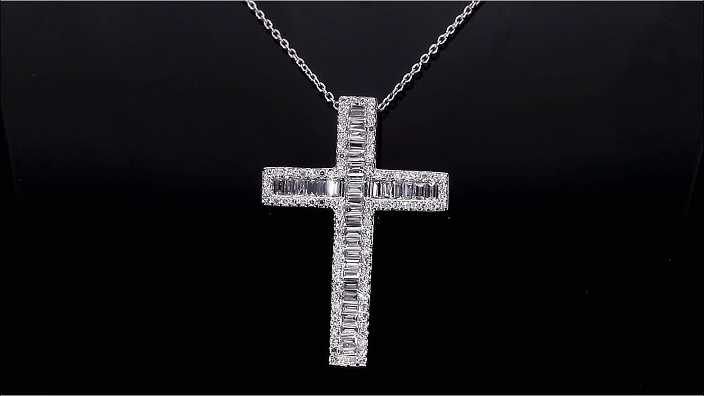 Luxuriant Lab Grown Diamond G-H SI 1.00 ctw Cross Pendant Necklace in Rhodium Over Sterling Silver 20 Inches