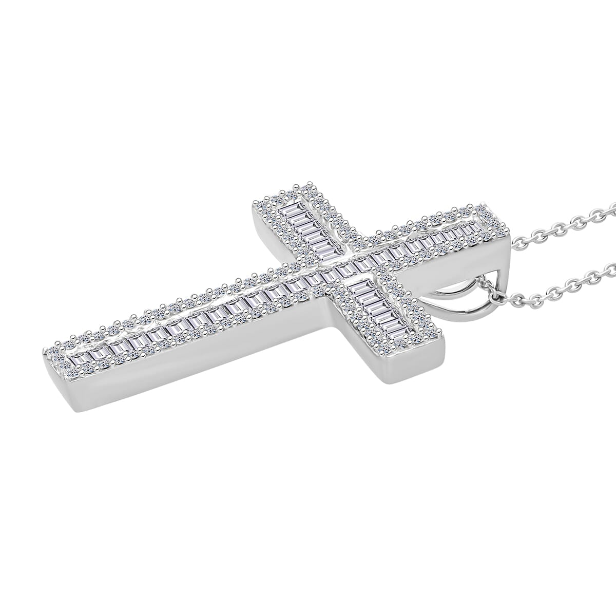 Luxuriant Lab Grown Diamond G-H SI 1.00 ctw Cross Pendant Necklace in Rhodium Over Sterling Silver 20 Inches image number 1