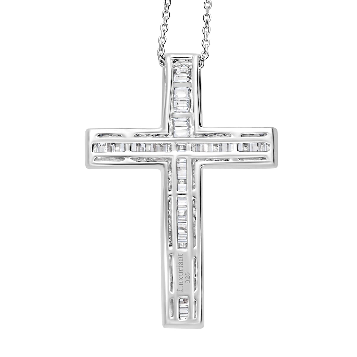 Luxuriant Lab Grown Diamond G-H SI 1.00 ctw Cross Pendant Necklace in Rhodium Over Sterling Silver 20 Inches image number 2