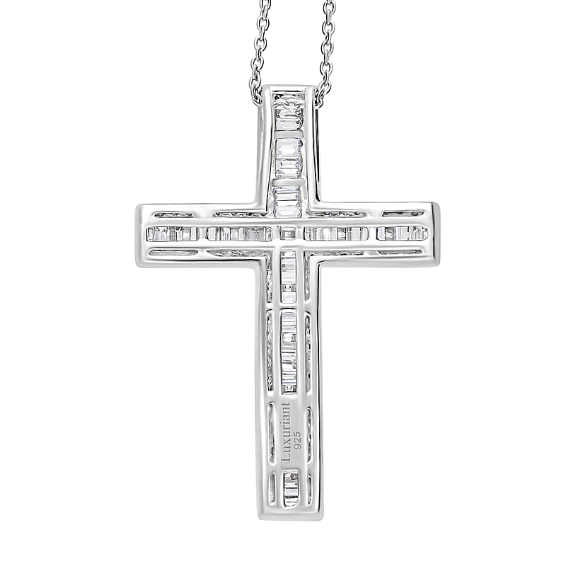 Luxuriant Lab Grown Diamond G-H SI 1.00 ctw Cross Pendant Necklace in Rhodium Over Sterling Silver 20 Inches