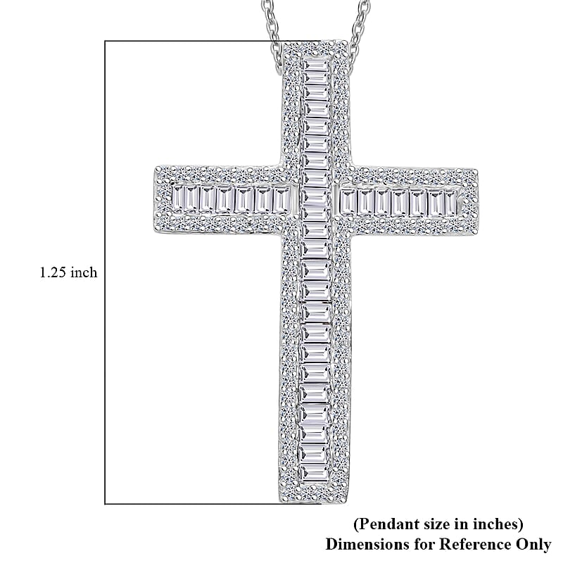 Luxuriant Lab Grown Diamond G-H SI 1.00 ctw Cross Pendant Necklace in Rhodium Over Sterling Silver 20 Inches