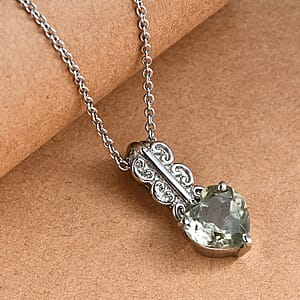 EverTrue Montezuma Prasiolite 3.60 ctw Pendant Necklace in Stainless Steel 20 Inches 