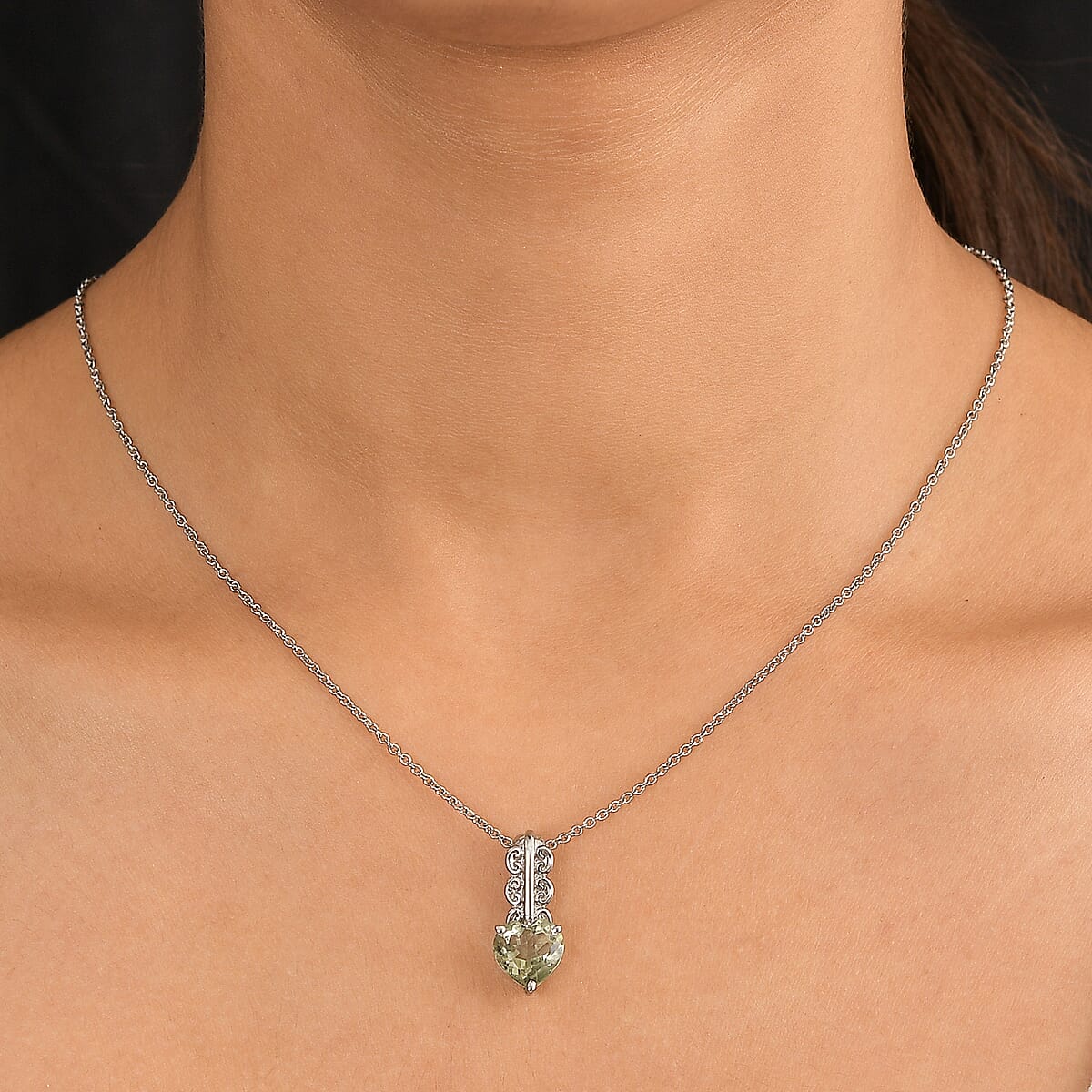 EverTrue Montezuma Prasiolite 3.60 ctw Pendant Necklace in Stainless Steel 20 Inches  image number 2