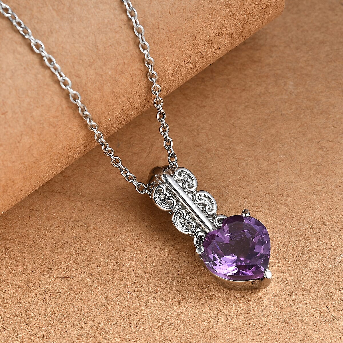 EverTrue Rose De France Amethyst 3.20 ctw Pendant Necklace in Stainless Steel 20 Inches  image number 1