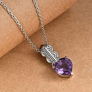 EverTrue Rose De France Amethyst 3.20 ctw Pendant Necklace in Stainless Steel 20 Inches 