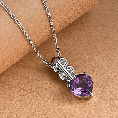 EverTrue Rose De France Amethyst 3.20 ctw Pendant Necklace in Stainless Steel 20 Inches