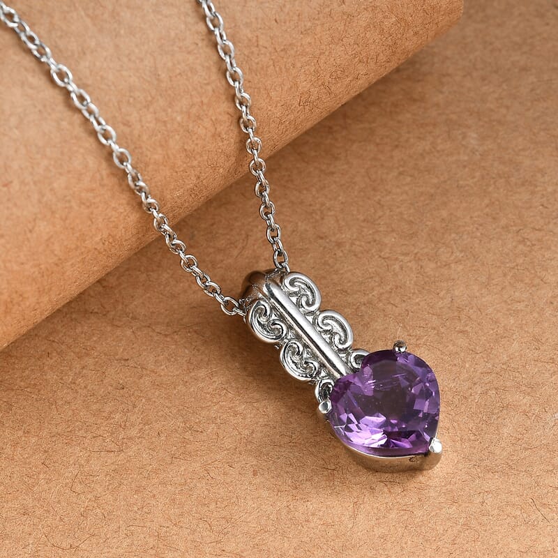 EverTrue Rose De France Amethyst 3.20 ctw Pendant Necklace in Stainless Steel 20 Inches