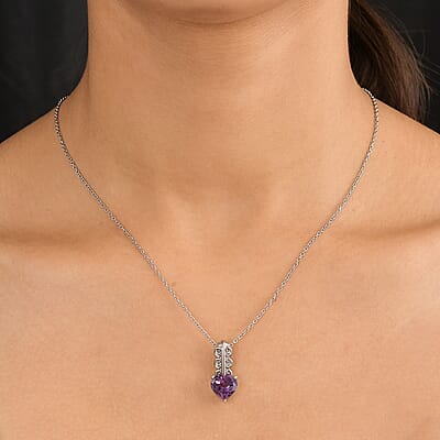 EverTrue Rose De France Amethyst 3.20 ctw Pendant Necklace in Stainless Steel 20 Inches