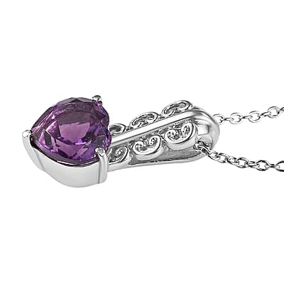EverTrue Rose De France Amethyst 3.20 ctw Pendant Necklace in Stainless Steel 20 Inches