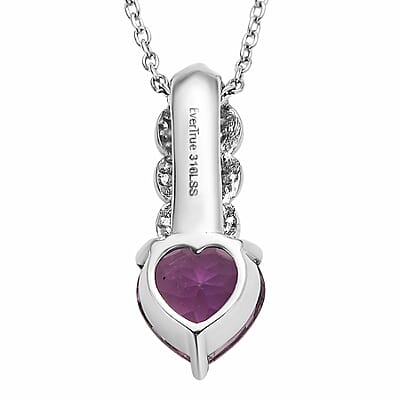 EverTrue Rose De France Amethyst 3.20 ctw Pendant Necklace in Stainless Steel 20 Inches