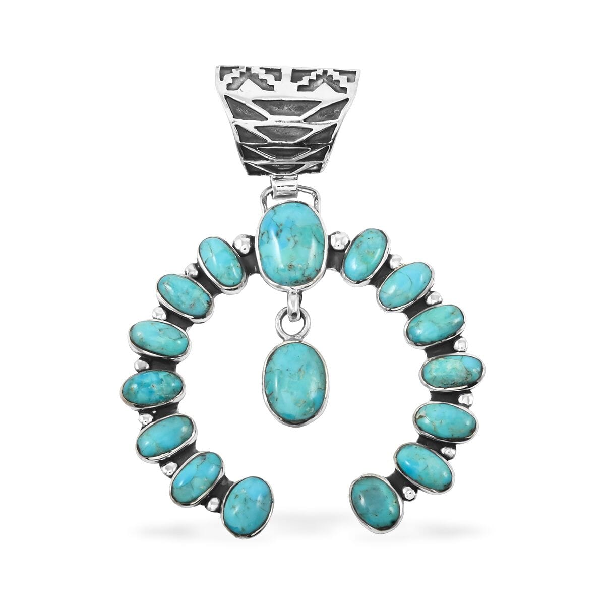Santa Fe Style Kingman Turquoise 12.00 ctw Horseshoe Pendant and Earrings in Sterling Silver image number 2