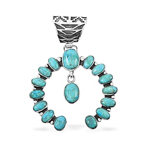 Santa Fe Style Kingman Turquoise 12.00 ctw Horseshoe Pendant without Chain and Earrings in Sterling Silver