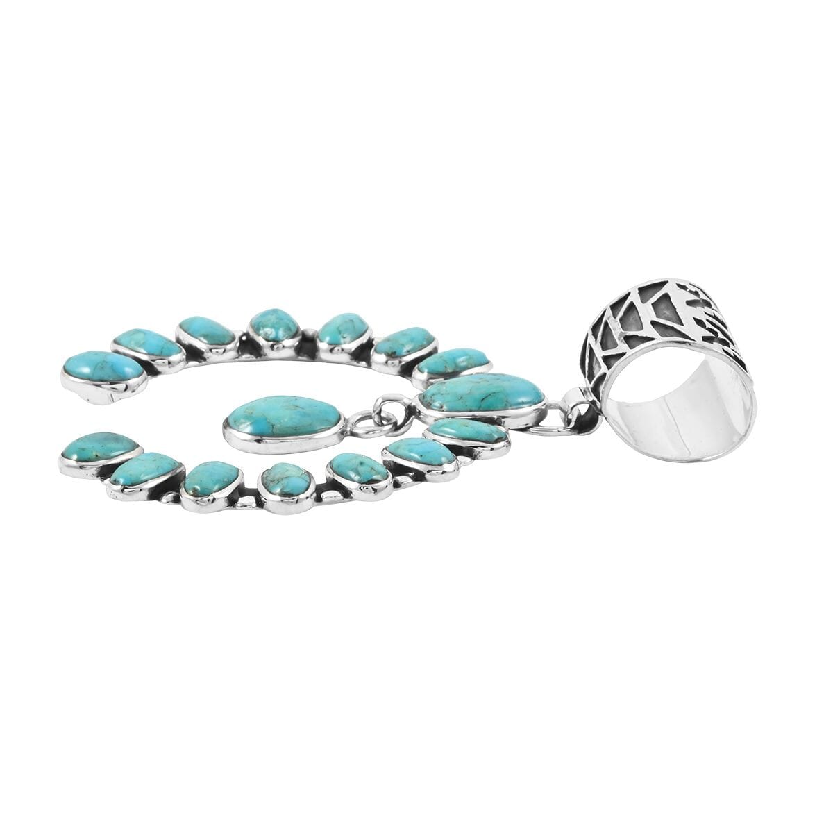 Santa Fe Style Kingman Turquoise 12.00 ctw Horseshoe Pendant and Earrings in Sterling Silver image number 3