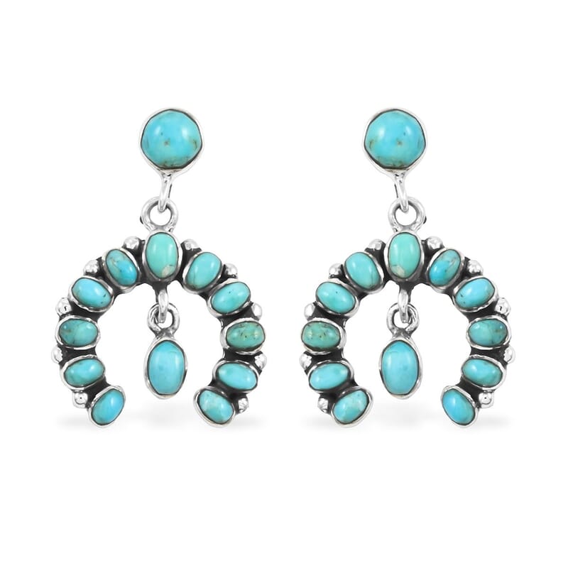Santa Fe Style Kingman Turquoise 12.00 ctw Horseshoe Pendant without Chain and Earrings in Sterling Silver