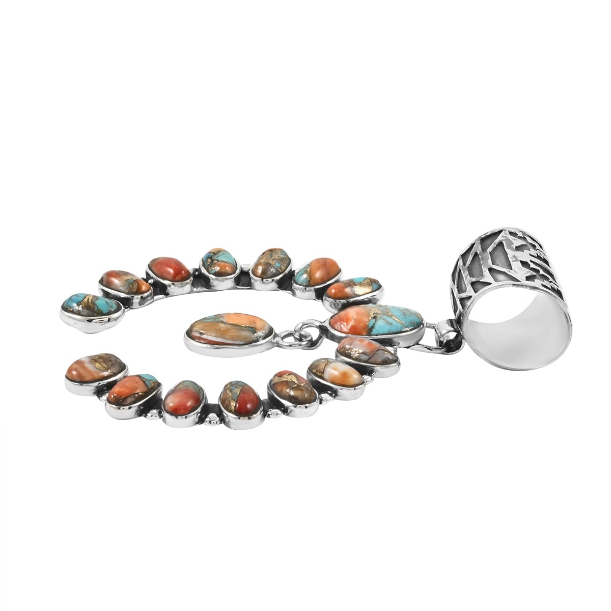 Santa Fe Style Spiny Turquoise 12.00 ctw Horseshoe Pendant and Earrings in Sterling Silver image number 2