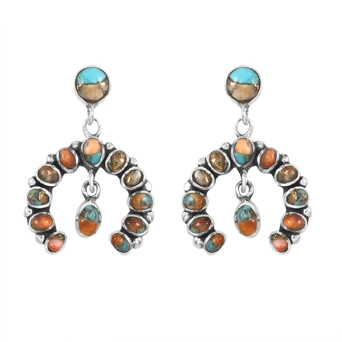 Santa Fe Style Spiny Turquoise 12.00 ctw Horseshoe Pendant and Earrings in Sterling Silver image number 3