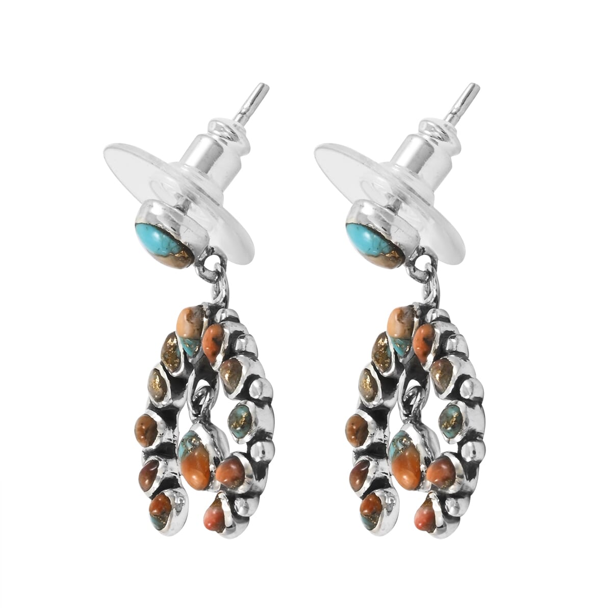 Santa Fe Style Spiny Turquoise 12.00 ctw Horseshoe Pendant and Earrings in Sterling Silver image number 4