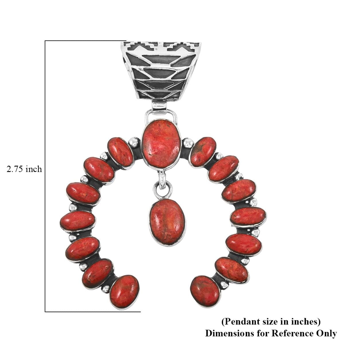 Santa Fe Style Enhanced Red Coral 12.00 ctw Horseshoe Pendant and Earrings in Sterling Silver image number 4