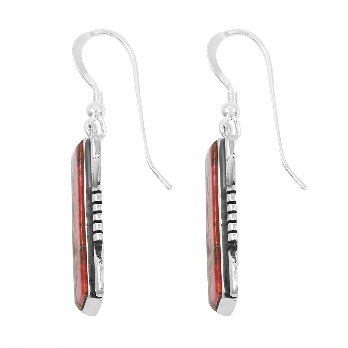 Santa Fe Style Enhanced Red Coral and Multi Gemstone 2.00 ctw Kokopelli Pendant without Chain and Earrings in Sterling Silver image number 5