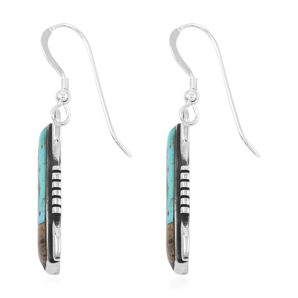 Santa Fe Style Kingman Turquoise and Multi Gemstone 8.00 ctw Kokopelli Pendant and Earrings in Sterling Silver image number 5