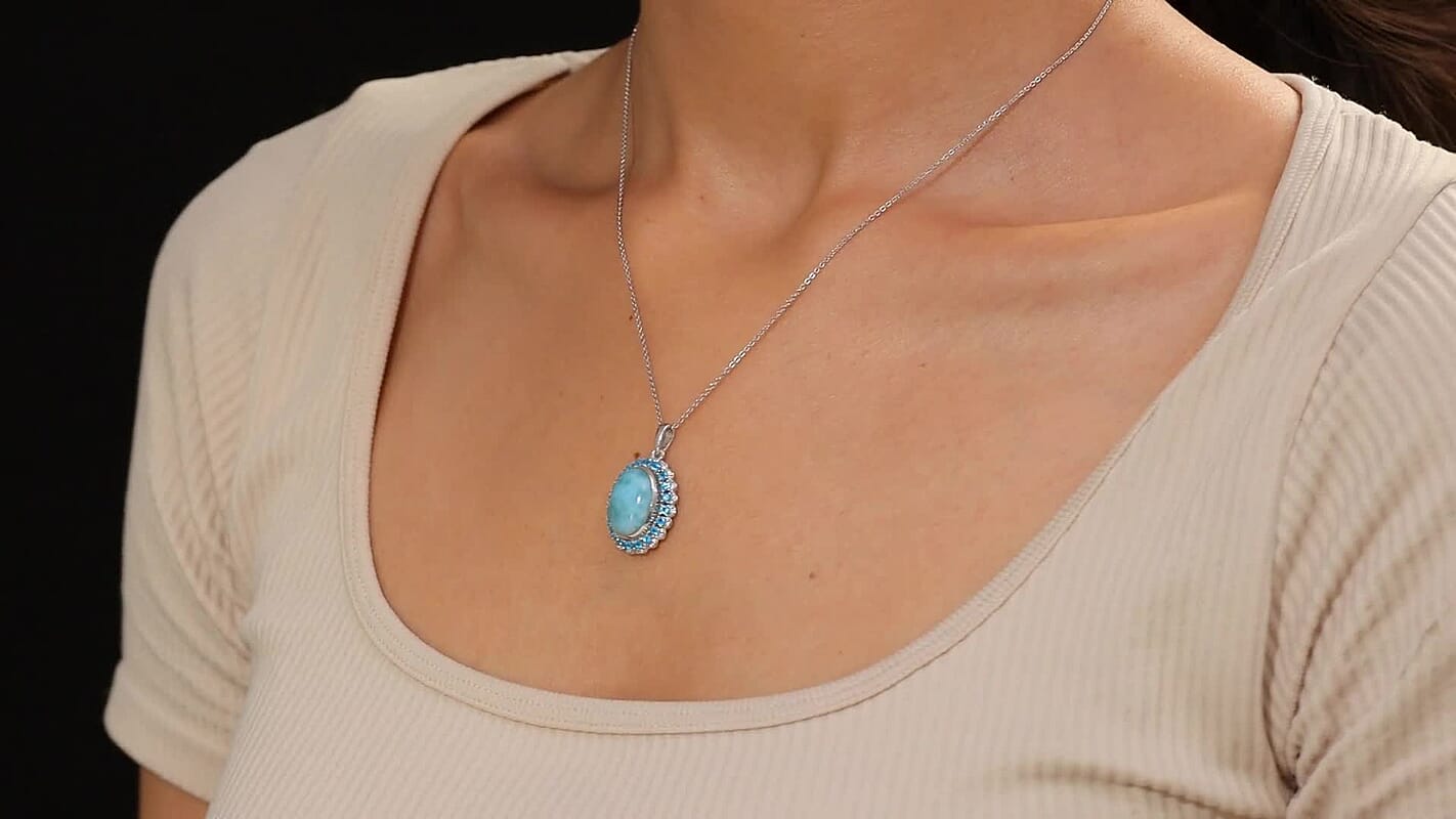 D’Joy Larimar, Multi Gemstone Pendant Necklace (20 Inches) in Rhodium Over Sterling Silver 8.00 ctw