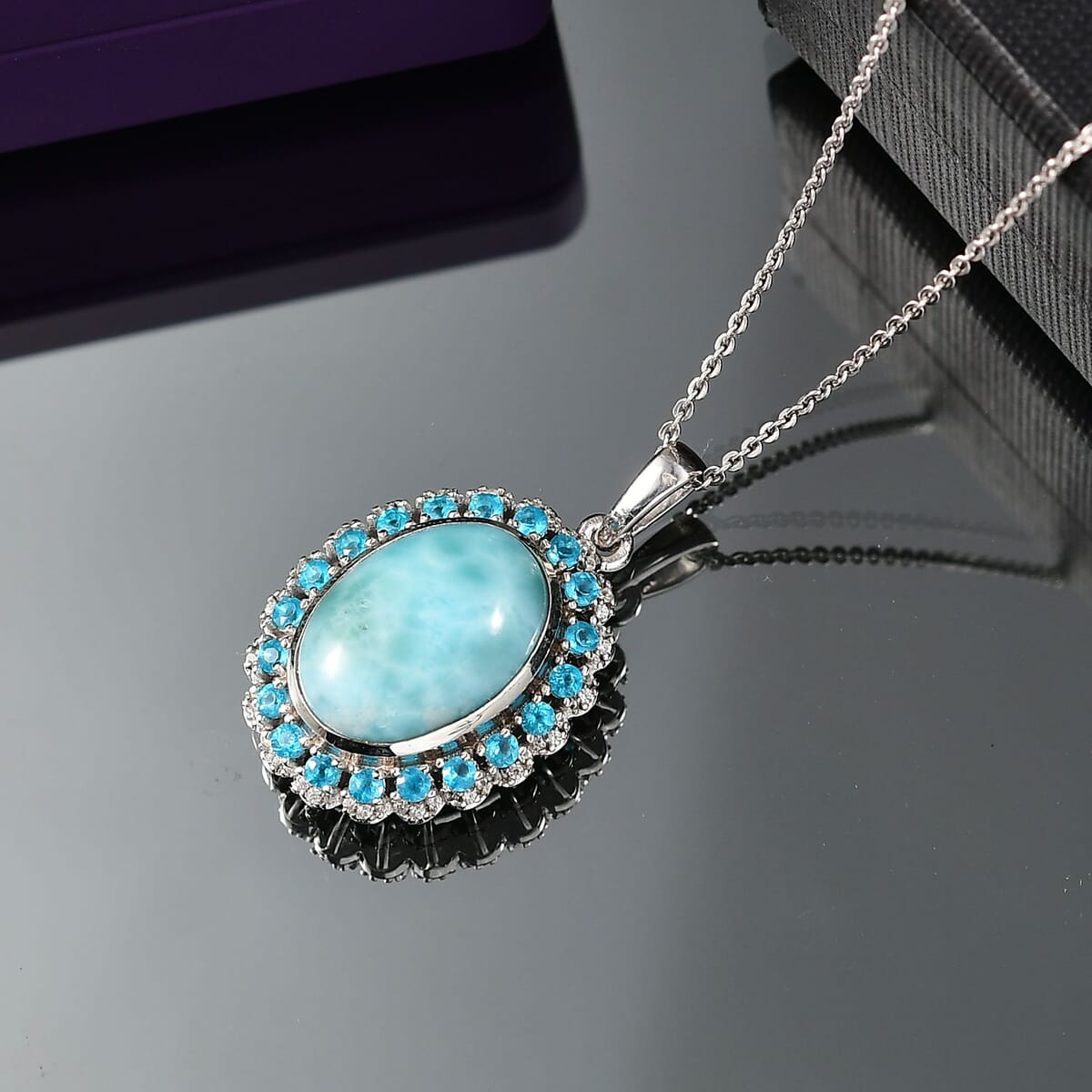 D’Joy Larimar, Multi Gemstone Pendant Necklace (20 Inches) in Rhodium Over Sterling Silver 8.00 ctw image number 1