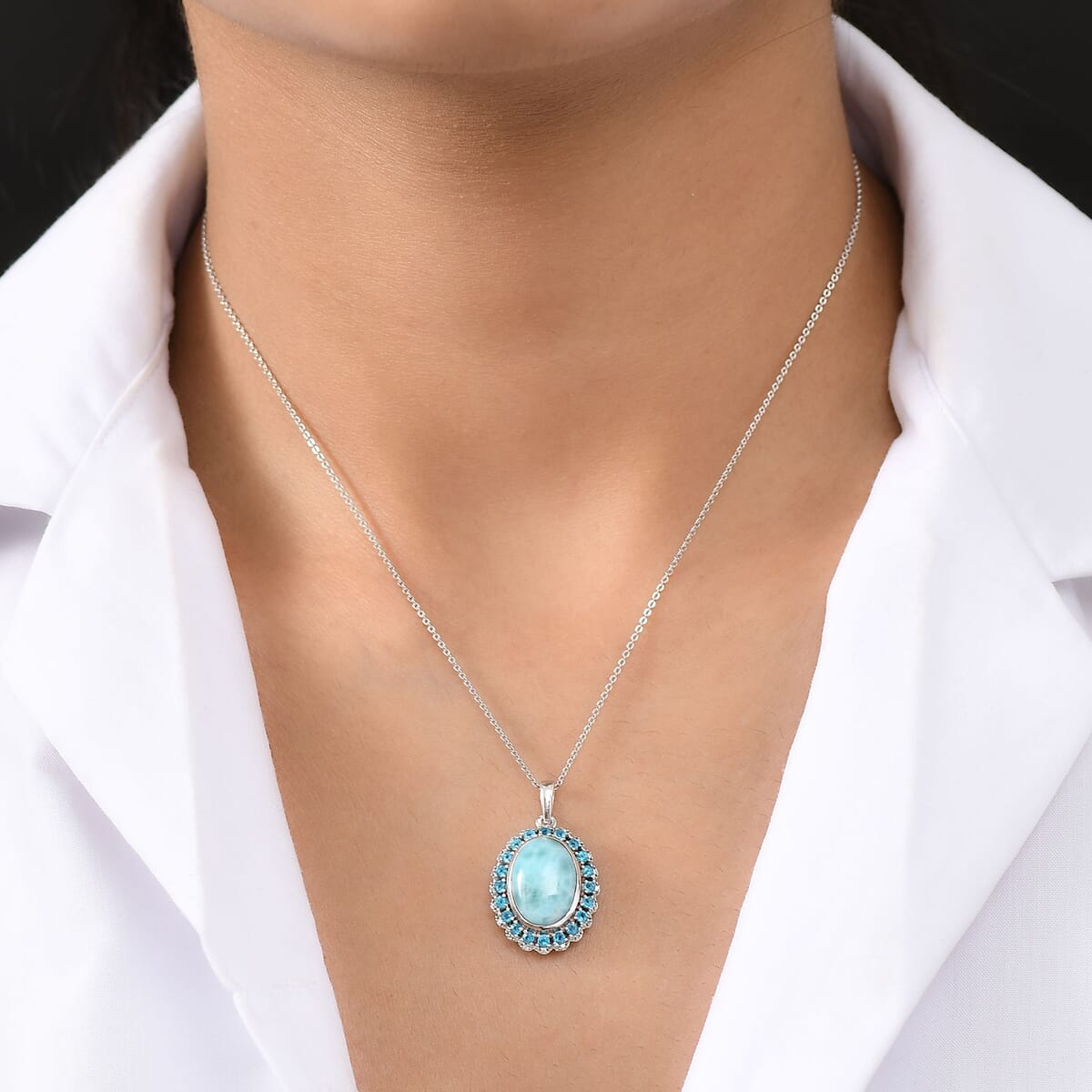 D’Joy Larimar, Multi Gemstone Pendant Necklace (20 Inches) in Rhodium Over Sterling Silver 8.00 ctw image number 2