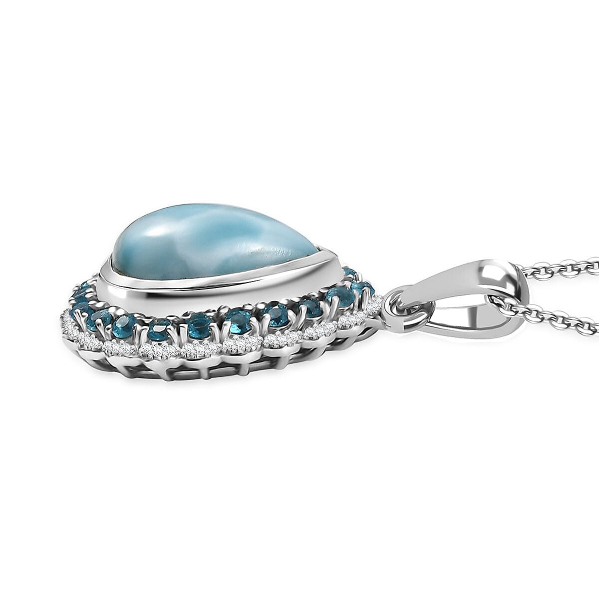 D'Joy Larimar and Multi Gemstone 7.30 ctw Ocean's Halo Pendant Necklace 20 Inches in Rhodium Over Sterling Silver image number 3