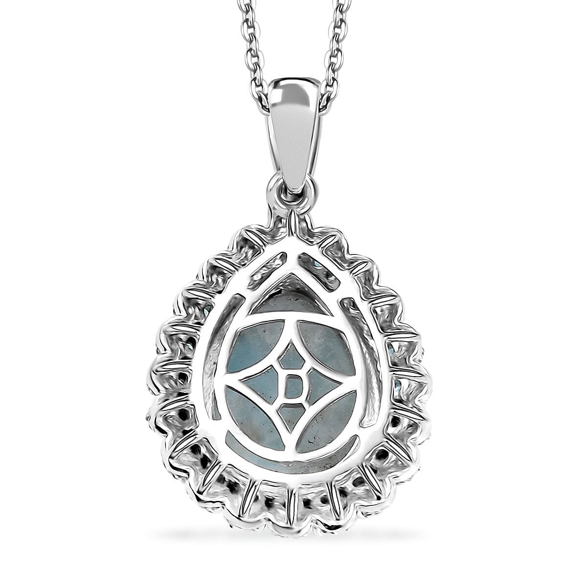 D'Joy Larimar and Multi Gemstone 7.30 ctw Ocean's Halo Pendant Necklace 20 Inches in Rhodium Over Sterling Silver image number 4