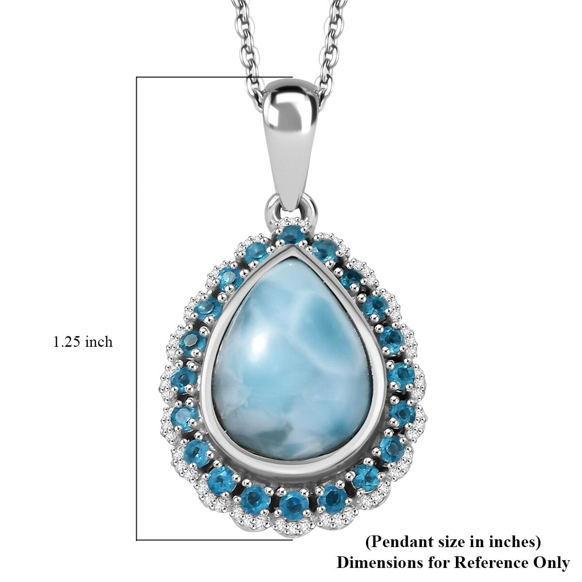 D’Joy Larimar and Multi Gemstone 7.30 ctw Ocean's Halo Pendant Necklace 20 Inches in Rhodium Over Sterling Silver image number 4