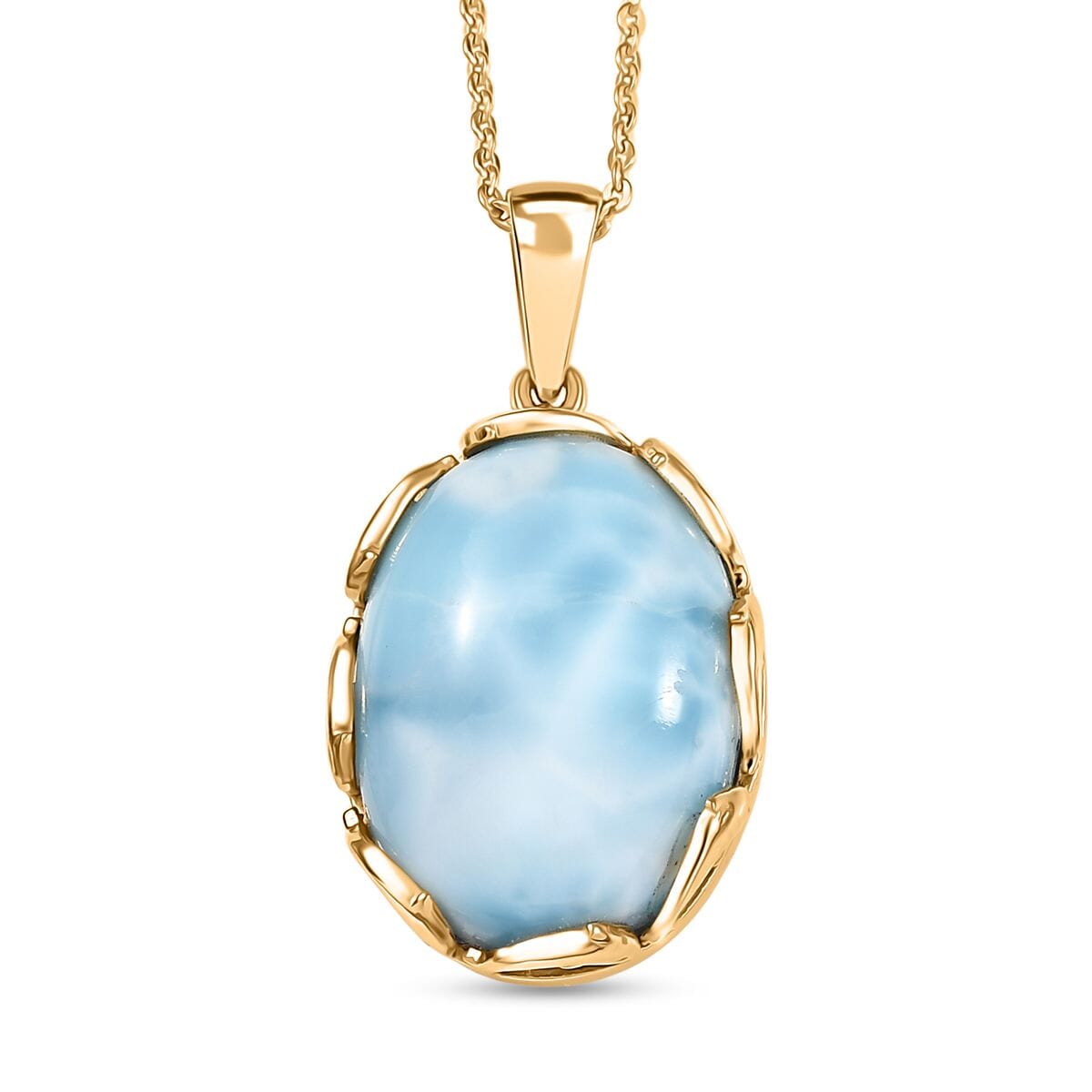 D'Joy Larimar 14 ctw Tidal Crown Pendant Necklace 20 Inches in 18K Vermeil Yellow Gold Over Sterling Silver image number 0