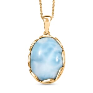 D'Joy Larimar 14 ctw Tidal Crown Pendant Necklace 20 Inches in 18K Vermeil Yellow Gold Over Sterling Silver