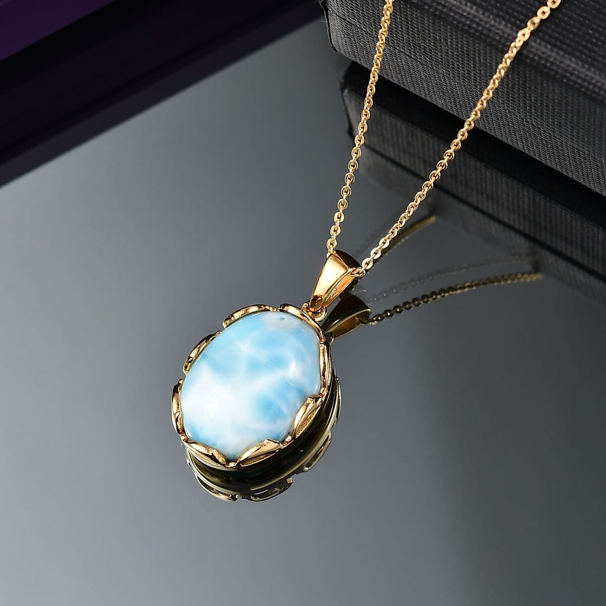 D'Joy Larimar 14 ctw Tidal Crown Pendant Necklace 20 Inches in 18K Vermeil Yellow Gold Over Sterling Silver image number 1